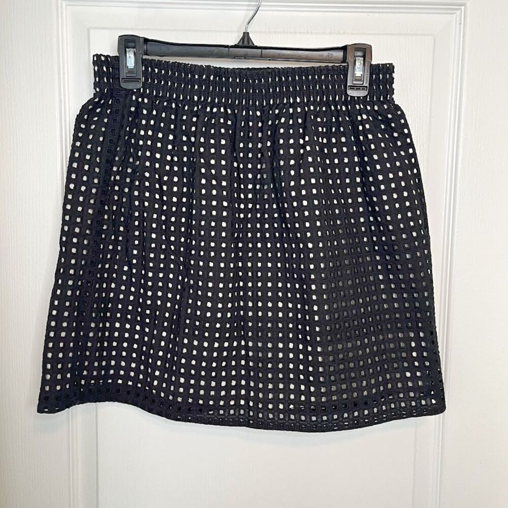 Ann Taylor Loft Mini Length Cutouts Elastic Stretch Waist Lined Cotton Skirt